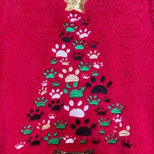 Cozy Fluffy Red Christmas Tree Paw Print Sweater - new with tags